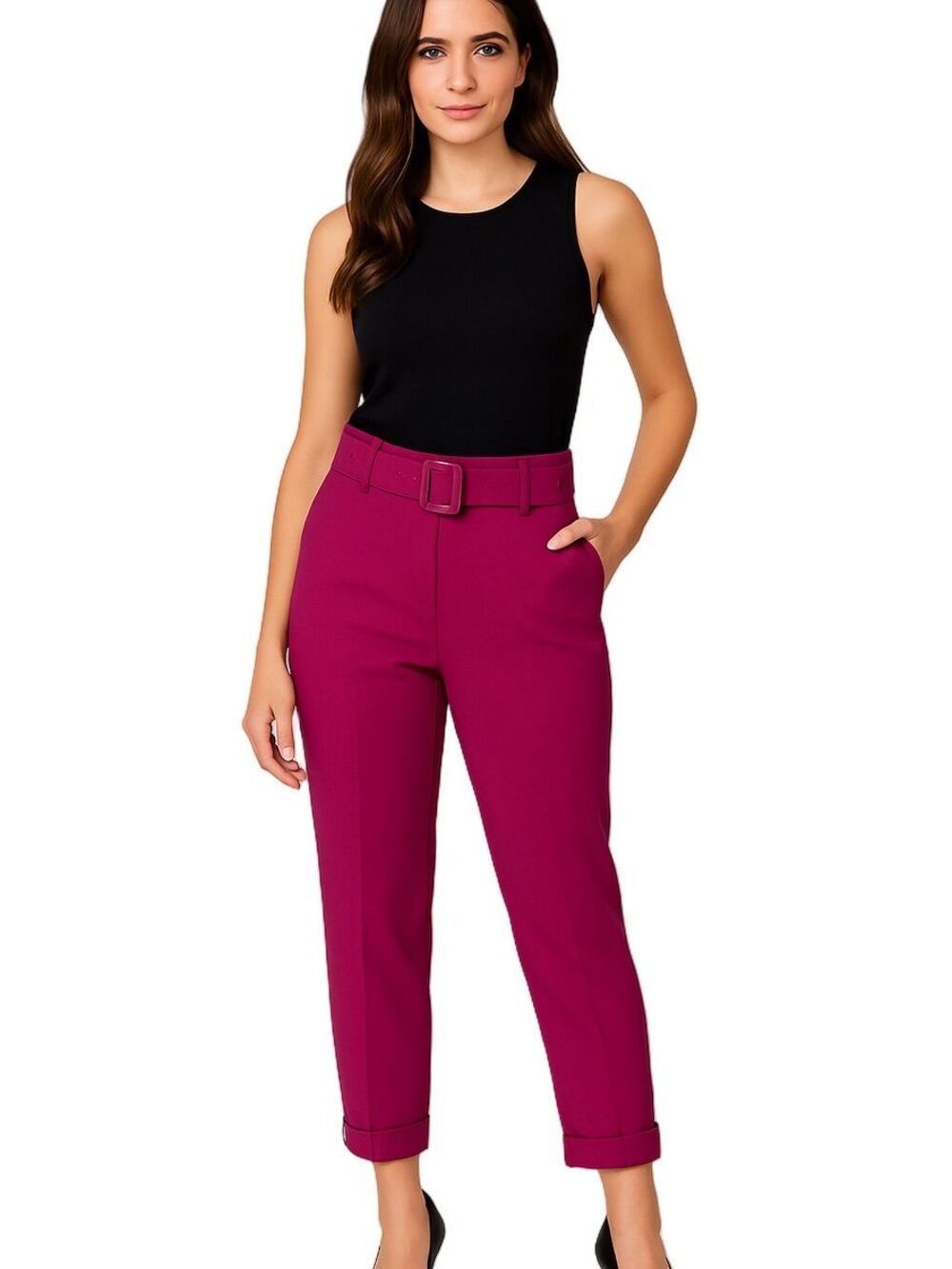 LOFT “The Devin Slim”High-Rise Cropped Pants - Magenta Sz 6